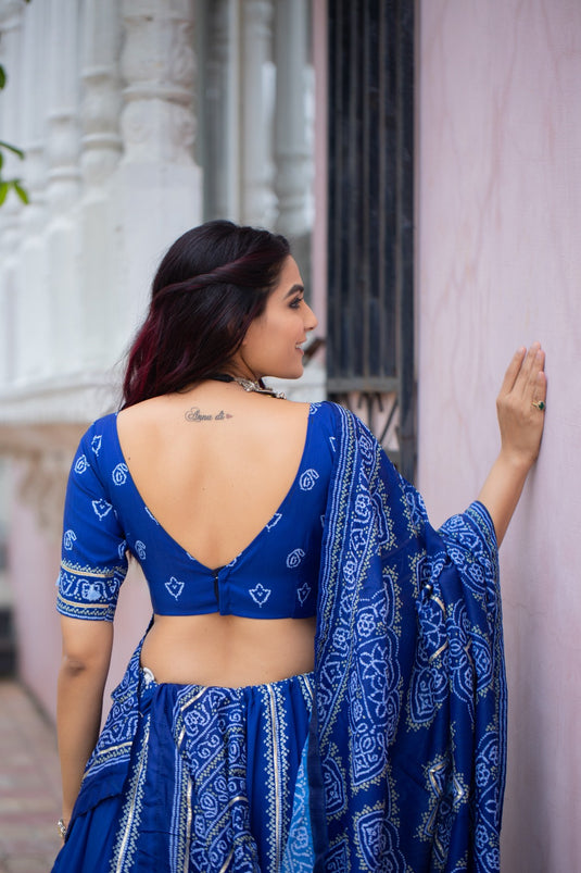 Blue Vaishali Silk Printed Semi Stitched Lehenga Choli