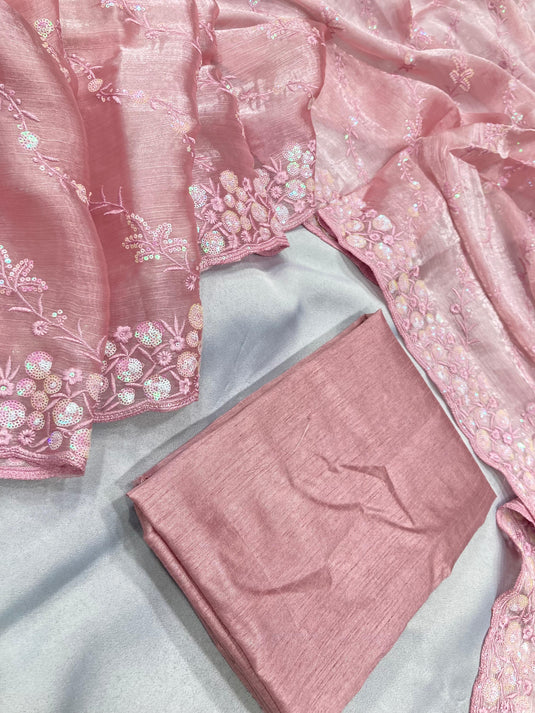 Soft Pink Graceful Premium Metallic Organza Saree