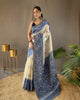 White-Blue Tussar Warli Art Inspired Border Saree