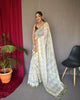 White-Mehendi Green Pure Malai Cotton Kantha Print Saree