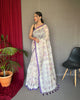 White-Purple Pure Malai Cotton Kantha Print Saree