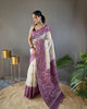 White-Purple Tussar Warli Art Inspired Border Saree