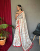 White-Red Pure Malai Cotton Kantha Print Saree