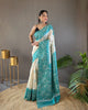 White-Sky Blue Tussar Warli Art Inspired Border Saree