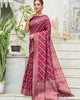 Wine Tussar Silk Jamdani Weaving Zari Woven Saree