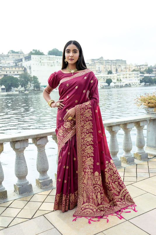 Wine Premium Soft Silk Zari Weaving Saree