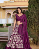 Wine Tussar Silk Floral Print Semi Stitched Lehenga Choli