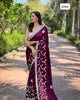 Wine Soft Satin Chiffon Foil Thread Embroidered Work Saree