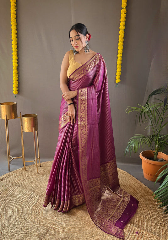 Wine Classic Soft Silk Copper Weaving Saree