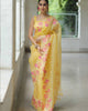 Yellow Elegant Pure Organza Thread Embroidered Saree