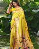 Yellow Banarasi Soft Silk Paithani Zari Weaving Border Traditional Saree