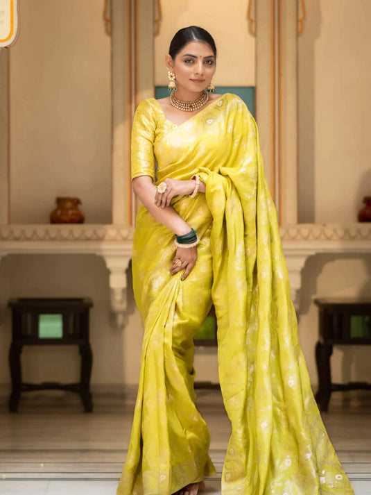 Yellow Banarasi Silk Traditional Saree