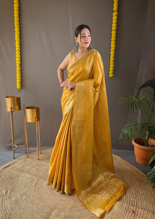 Yellow Classic Soft Silk Copper Weaving Saree