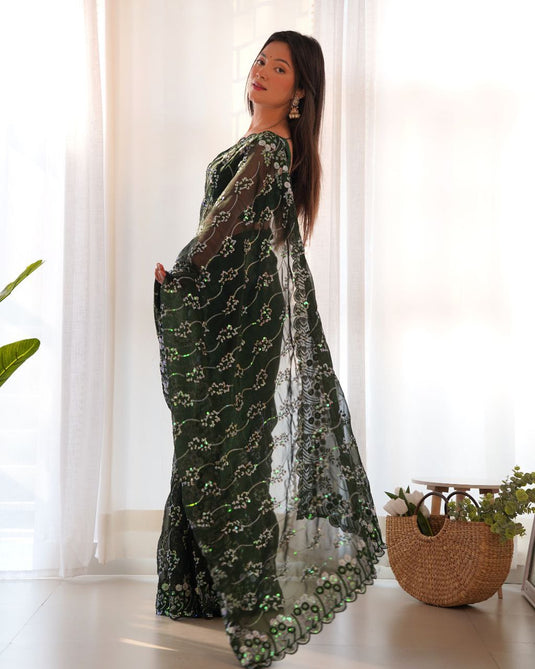 Green Latest Premium Georgette Sequence Embroidered Work Saree