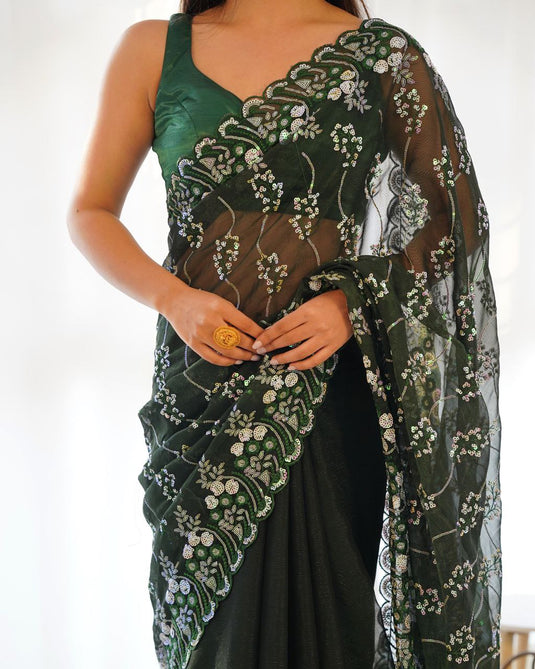 Green Latest Premium Georgette Sequence Embroidered Work Saree