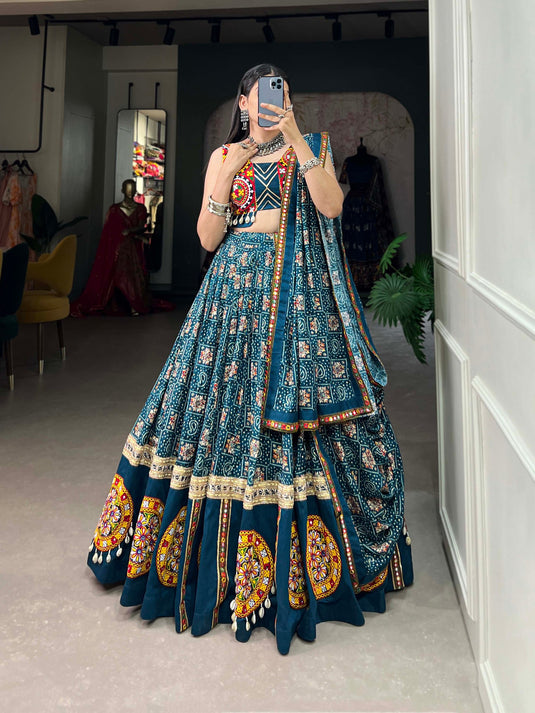 Blue Pure Rayon Foil Printed Fully Stitched Lehenga Choli