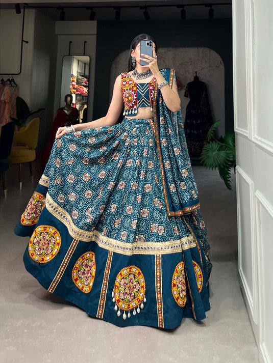 Blue Pure Rayon Foil Printed Fully Stitched Lehenga Choli