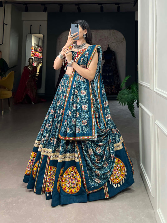 Blue Pure Rayon Foil Printed Fully Stitched Lehenga Choli